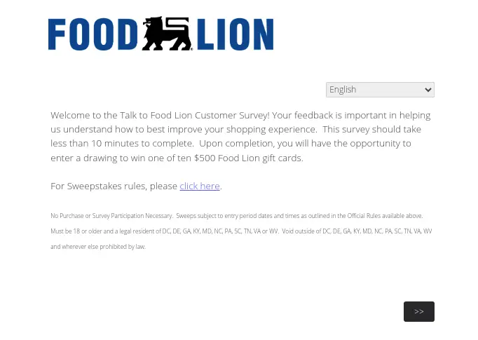 Food Lion customer survey at Talktofoodlion.com