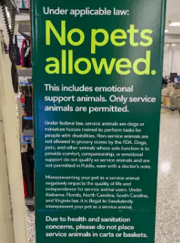 No pets allowed inside the Publix stores